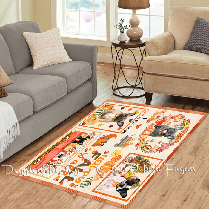 Happy Fall Y'all Pumpkin French Bulldogs Polyester Living Room Carpet Area Rug ARUG66845