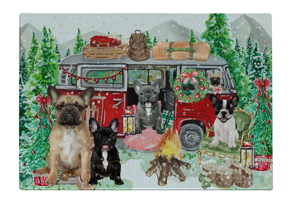Christmas Time Camping with French Bulldogs Cutting Board - For Kitchen - Scratch & Stain Resistant - Designed To Stay In Place - Easy To Clean By Hand - Perfect for Chopping Meats, Vegetables