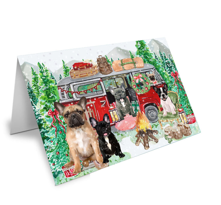 Christmas Time Camping with French Bulldogs Handmade Artwork Assorted Pets Greeting Cards and Note Cards with Envelopes for All Occasions and Holiday Seasons