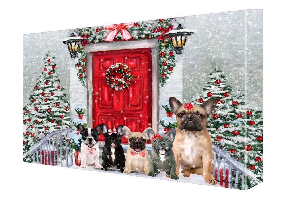 Christmas Holiday Welcome French Bulldogs Canvas Wall Art - Premium Quality Ready to Hang Room Decor Wall Art Canvas - Unique Animal Printed Digital Painting for Decoration