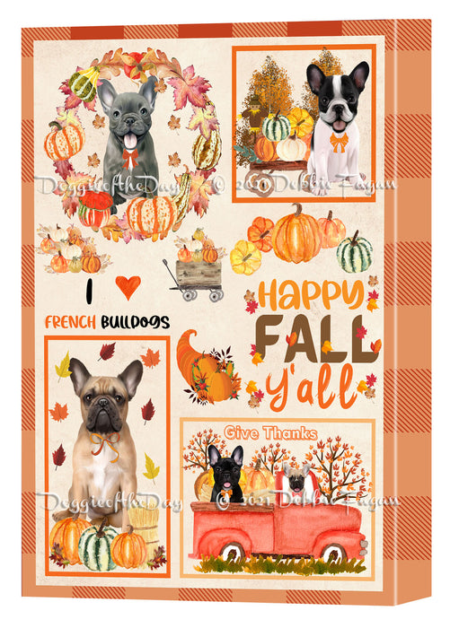 Happy Fall Y'all Pumpkin French Bulldogs Canvas Wall Art - Premium Quality Ready to Hang Room Decor Wall Art Canvas - Unique Animal Printed Digital Painting for Decoration