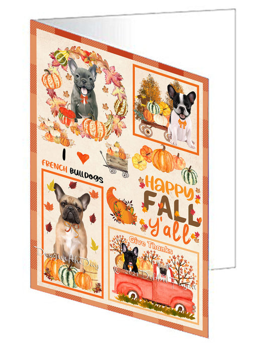 Happy Fall Y'all Pumpkin French Bulldogs Handmade Artwork Assorted Pets Greeting Cards and Note Cards with Envelopes for All Occasions and Holiday Seasons GCD77006