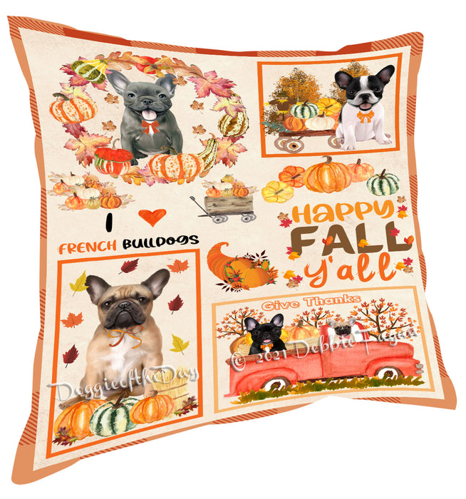 Happy Fall Y'all Pumpkin French Bulldogs Pillow with Top Quality High-Resolution Images - Ultra Soft Pet Pillows for Sleeping - Reversible & Comfort - Ideal Gift for Dog Lover - Cushion for Sofa Couch Bed - 100% Polyester