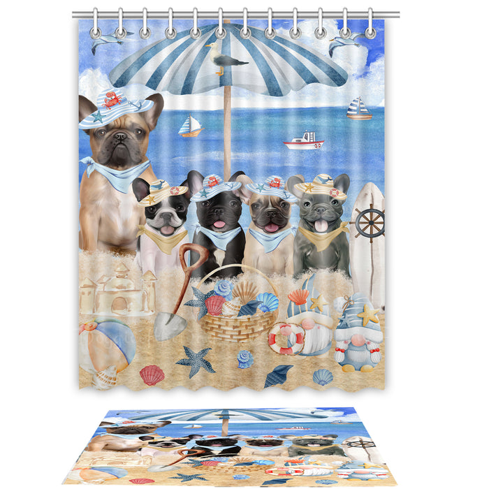 French Bulldog Shower Curtain & Bath Mat Set, Custom, Explore a Variety of Designs, Personalized, Curtains with hooks and Rug Bathroom Decor, Halloween Gift for Dog Lovers
