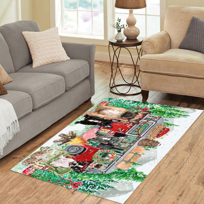 Christmas Time Camping with French Bulldogs Area Rug - Ultra Soft Cute Pet Printed Unique Style Floor Living Room Carpet Decorative Rug for Indoor Gift for Pet Lovers
