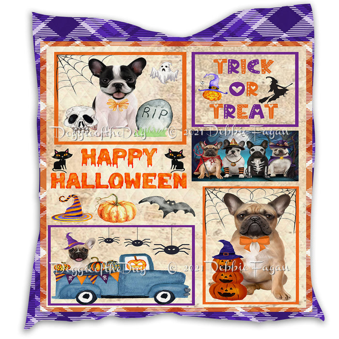 Happy Halloween Trick or Treat Pumpkin French Bulldogs Lightweight Soft Bedspread Coverlet Bedding Quilt QUILT60896