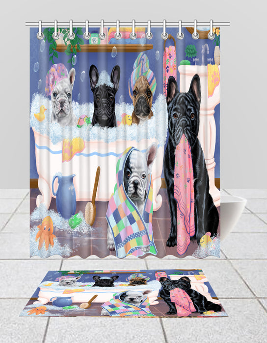 Rub A Dub Dogs In A Tub French Bulldogs Bath Mat and Shower Curtain Combo