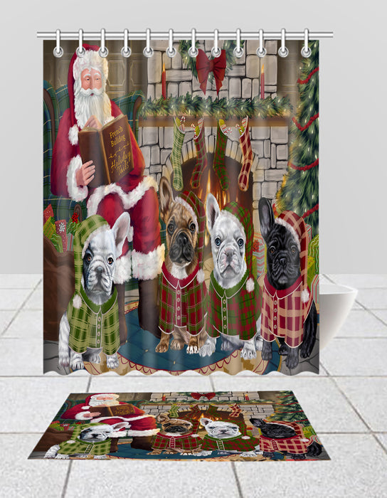 Christmas Cozy Holiday Fire Tails French BullDogs Bath Mat and Shower Curtain Combo