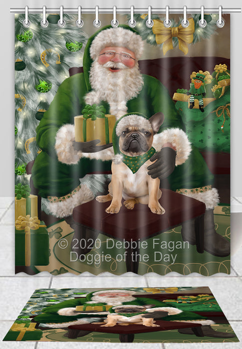 Copy of Christmas Irish Santa with Gift Doberman Dog Bath Mat and Shower Curtain Combo