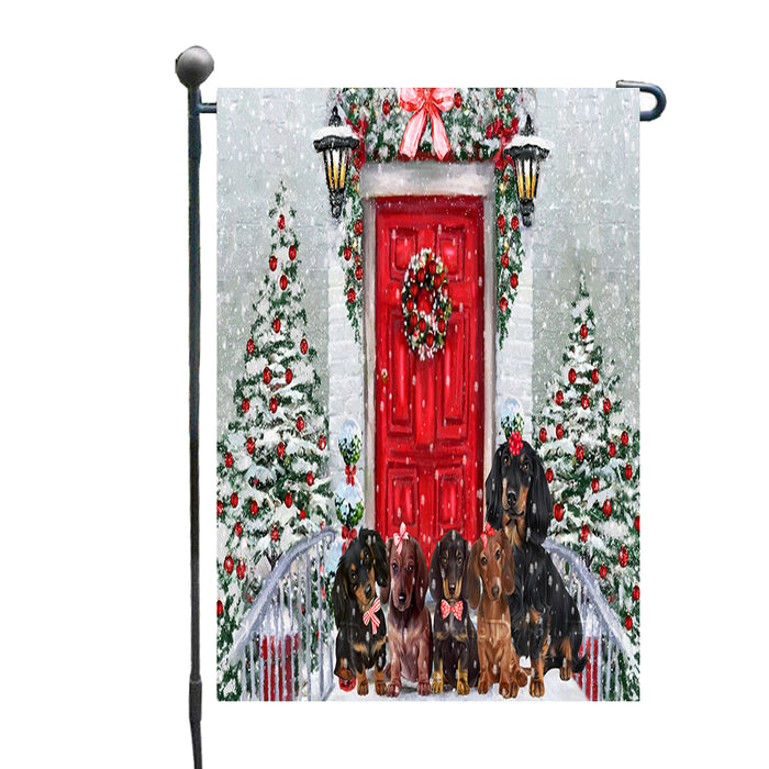 Christmas Holiday Welcome Red Door Dachshund Dog Garden Flag