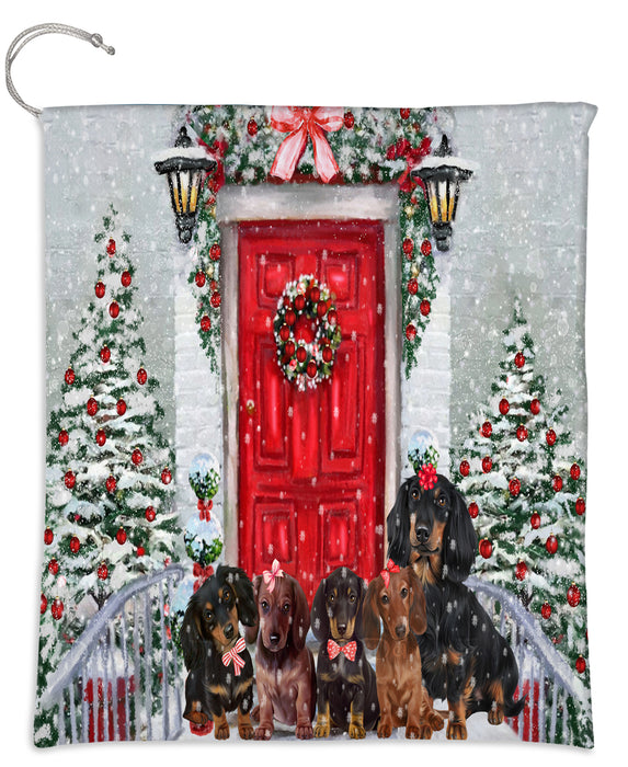 Christmas Holiday Welcome Red Door Dachshund Dogs Drawstring Laundry or Gift Bag