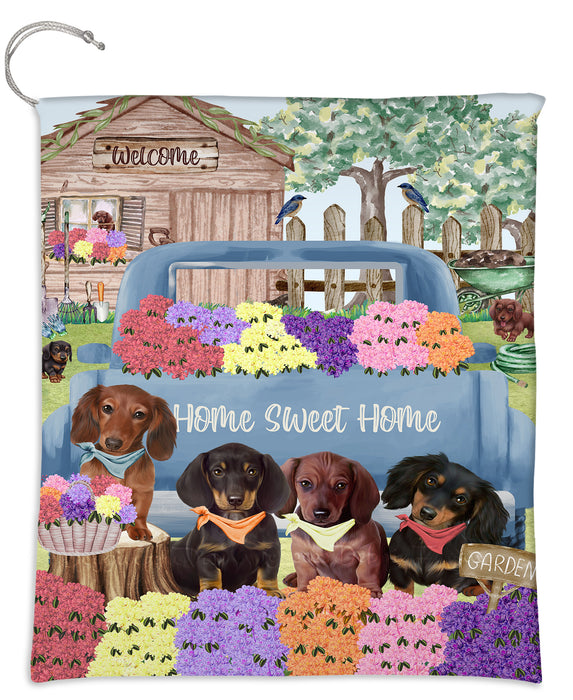 Rhododendron Home Sweet Home Garden Blue Truck Dachshund Dogs Drawstring Laundry or Gift Bag