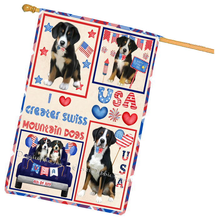 4th of July Independence Day I Love USA Greater Swiss Mountain Dogs House flag FLG66961