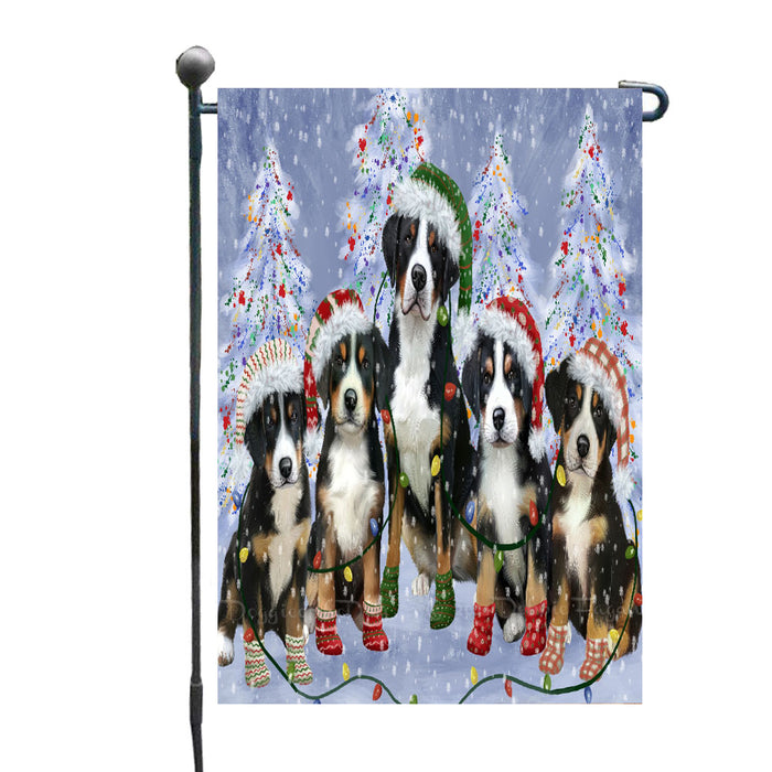 Christmas Lights and Greater Swiss Mountain Dogs Garden Flags- Outdoor Double Sided Garden Yard Porch Lawn Spring Decorative Vertical Home Flags 12 1/2"w x 18"h
