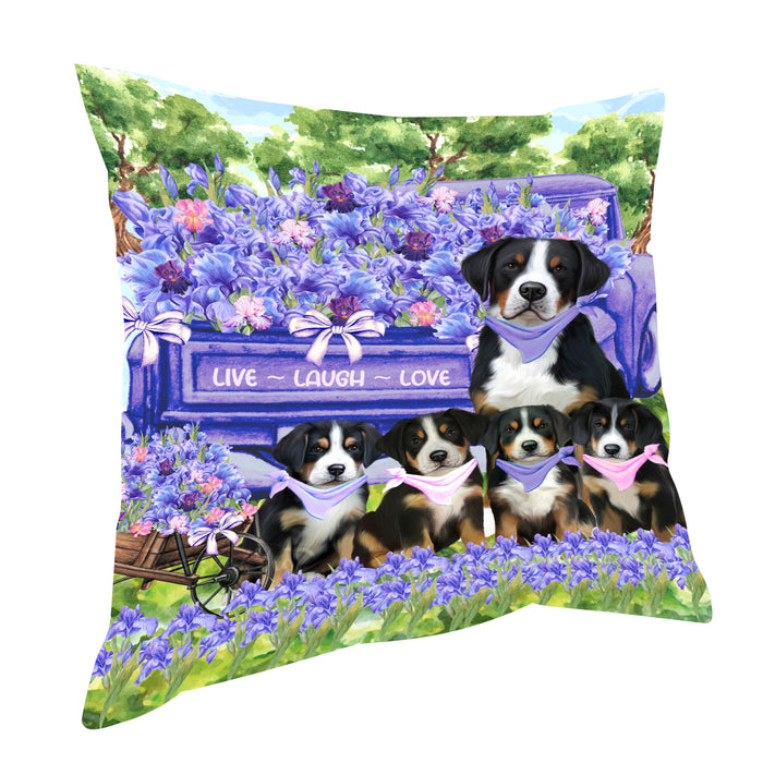 Greater Swiss Mountain Throw Pillow: Explore a Variety of Designs, Cushion Pillows for Sofa Couch Bed, Personalized, Custom, Dog Lover's Gifts