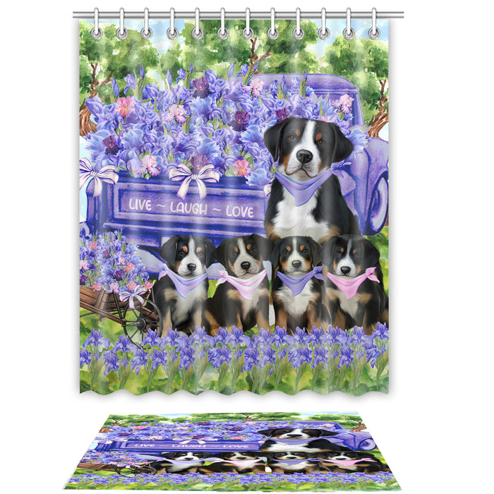 Greater Swiss Mountain Shower Curtain & Bath Mat Set, Custom, Explore a Variety of Designs, Personalized, Curtains with hooks and Rug Bathroom Decor, Halloween Gift for Dog Lovers