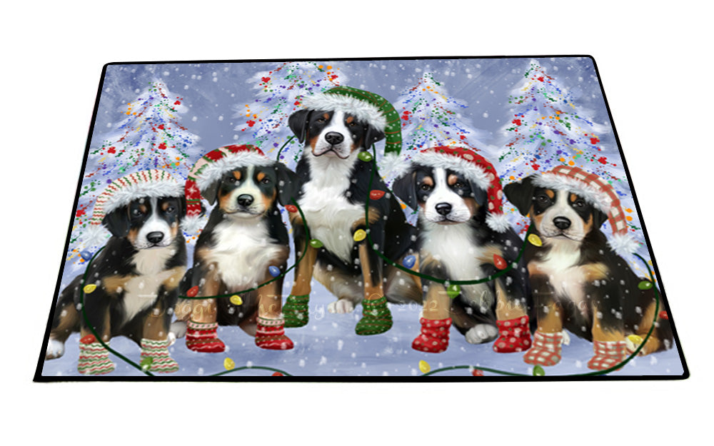 Christmas Lights and Greater Swiss Mountain Dogs Floor Mat- Anti-Slip Pet Door Mat Indoor Outdoor Front Rug Mats for Home Outside Entrance Pets Portrait Unique Rug Washable Premium Quality Mat