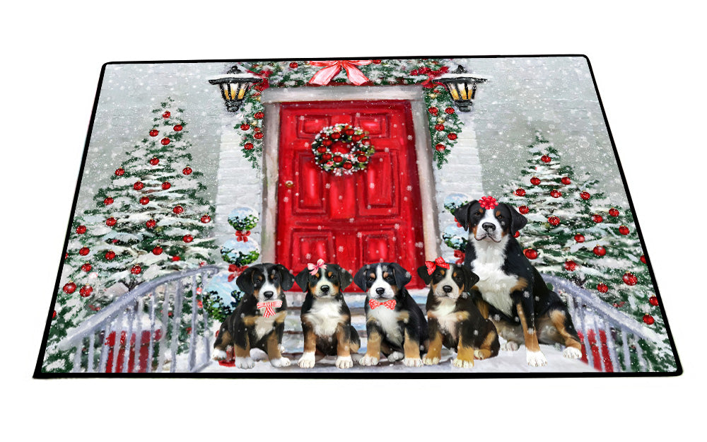 Christmas Holiday Welcome Greater Swiss Mountain Dogs Floor Mat- Anti-Slip Pet Door Mat Indoor Outdoor Front Rug Mats for Home Outside Entrance Pets Portrait Unique Rug Washable Premium Quality Mat