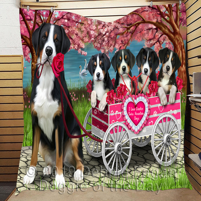 I Love Greater Swiss Mountain Dogs in a Cart Quilt