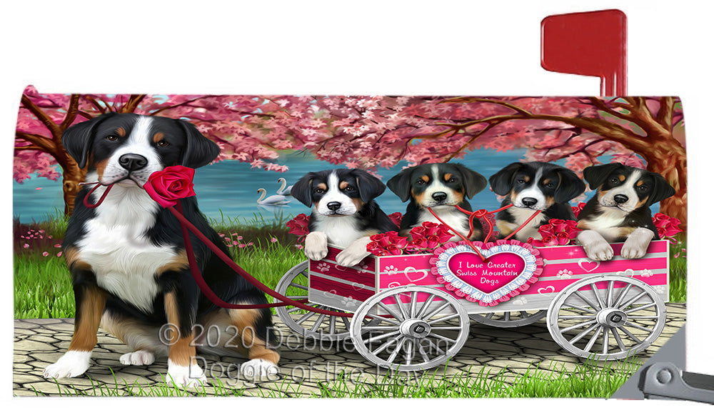 I Love Greater Swiss Mountain Dogs in a Cart Magnetic Mailbox Cover Both Sides Pet Theme Printed Decorative Letter Box Wrap Case Postbox Thick Magnetic Vinyl Material