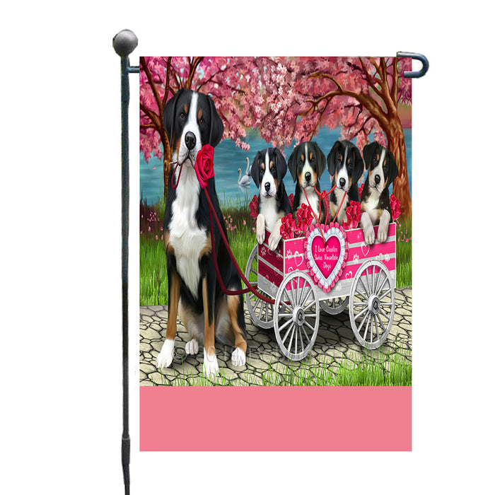 Personalized I Love Greater Swiss Mountain Dogs in a Cart Custom Garden Flags GFLG-DOTD-A62158