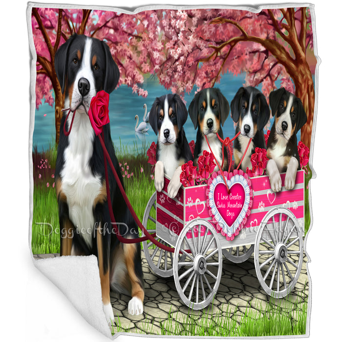 I Love Greater Swiss Mountain Dog in a Cart Art Portrait Blanket BLNKT91893