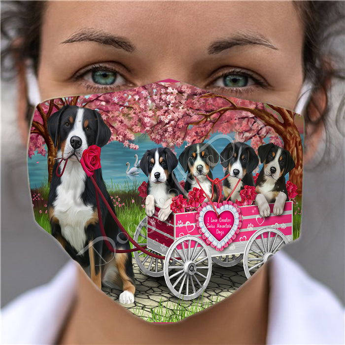I Love Greater Swiss Mountain Dogs in a Cart Face Mask FM48152