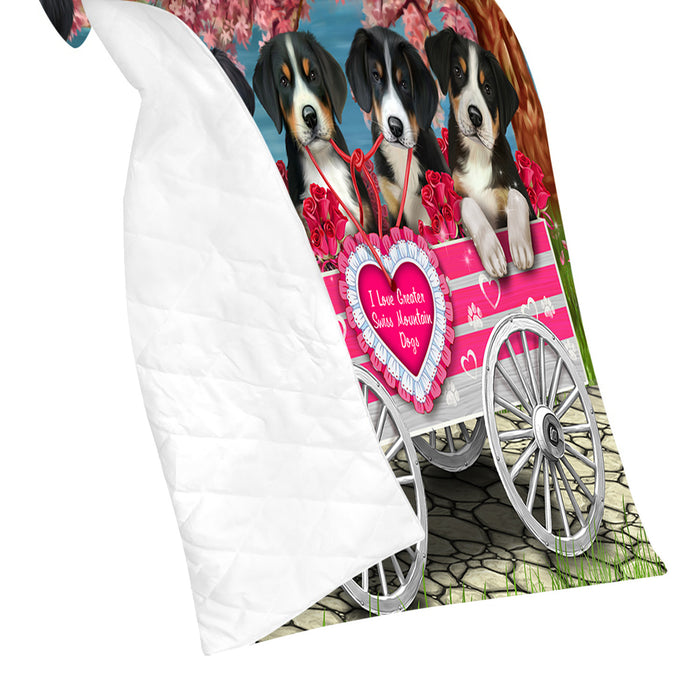 I Love Greater Swiss Mountain Dogs in a Cart Quilt