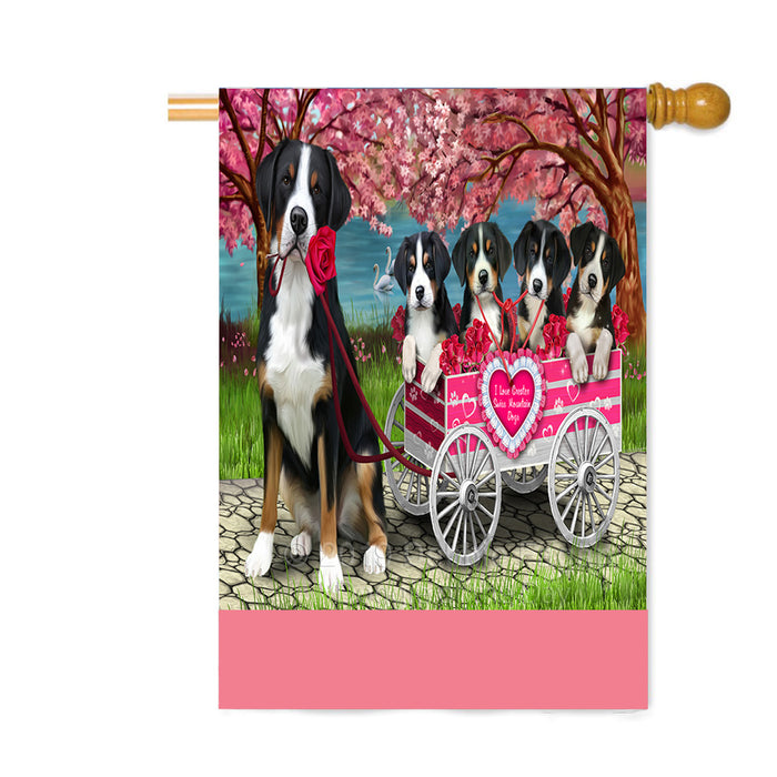 Personalized I Love Greater Swiss Mountain Dogs in a Cart Custom House Flag FLG-DOTD-A62214