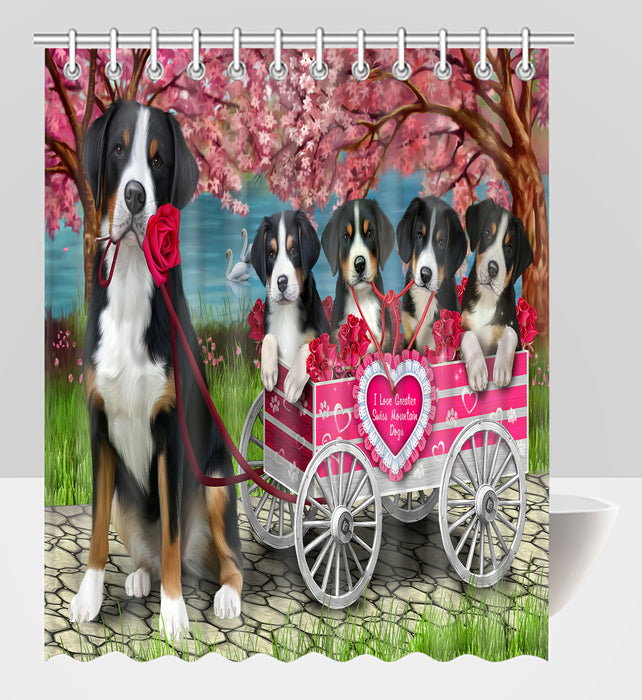 I Love Greater Swiss Mountain Dogs in a Cart Shower Curtain