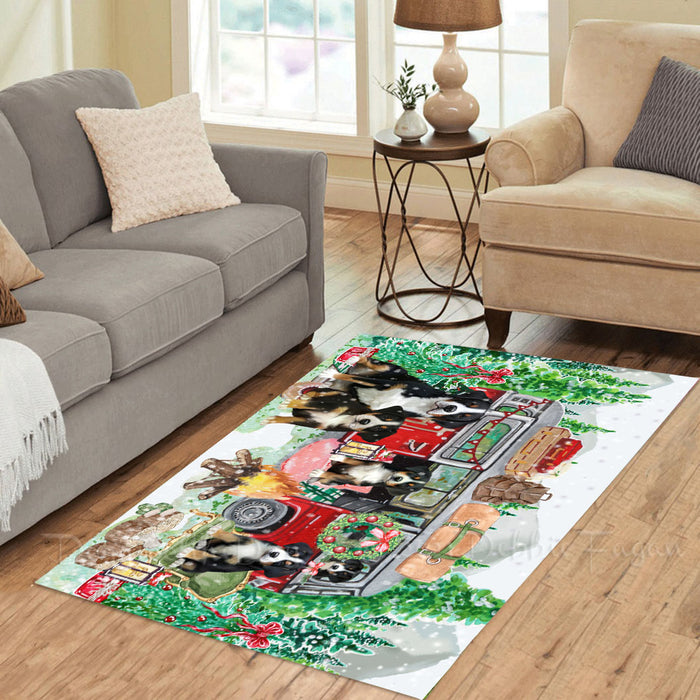 Christmas Time Camping with Greater Swiss Mountain Dogs Area Rug - Ultra Soft Cute Pet Printed Unique Style Floor Living Room Carpet Decorative Rug for Indoor Gift for Pet Lovers