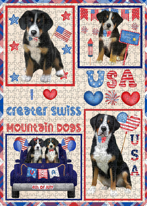 4th of July Independence Day I Love USA Great Pyrenees Dogs Portrait Jigsaw Puzzle for Adults Animal Interlocking Puzzle Game Unique Gift for Dog Lover's with Metal Tin Box