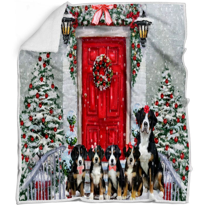 Christmas Holiday Welcome Greater Swiss Mountain Dogs Blanket - Lightweight Soft Cozy and Durable Bed Blanket - Animal Theme Fuzzy Blanket for Sofa Couch