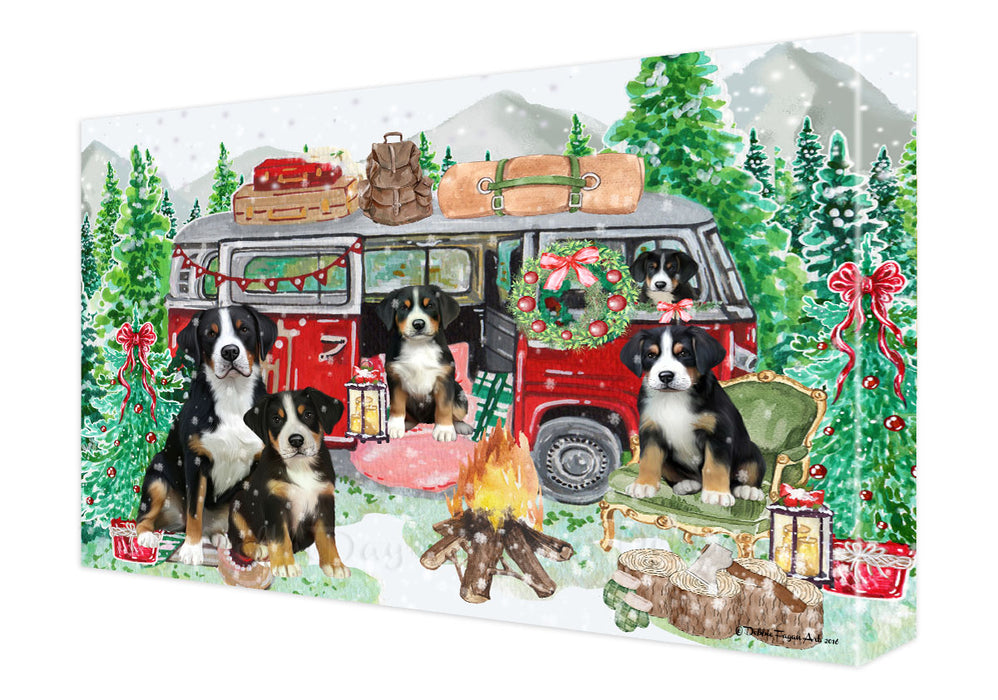 Christmas Time Camping with Greater Swiss Mountain Dogs Canvas Wall Art - Premium Quality Ready to Hang Room Decor Wall Art Canvas - Unique Animal Printed Digital Painting for Decoration