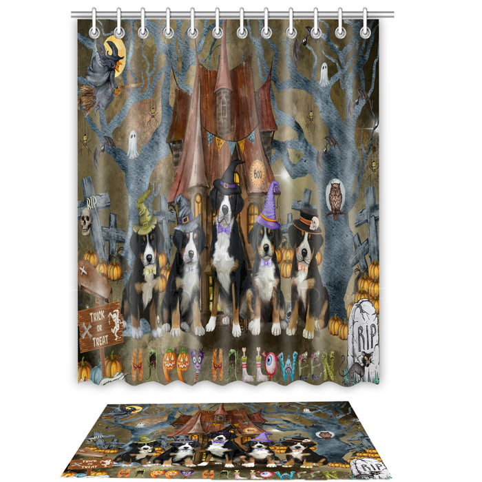 Greater Swiss Mountain Shower Curtain & Bath Mat Set, Custom, Explore a Variety of Designs, Personalized, Curtains with hooks and Rug Bathroom Decor, Halloween Gift for Dog Lovers