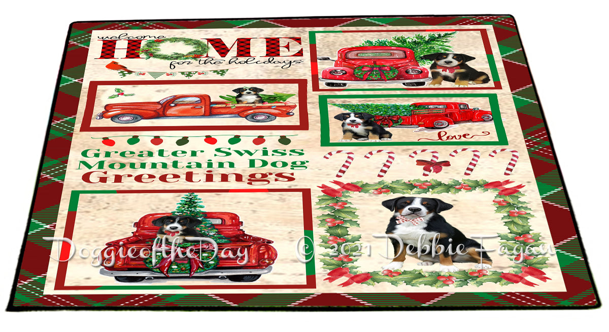 Welcome Home for Christmas Holidays Greater Swiss Mountain Dogs Indoor/Outdoor Welcome Floormat - Premium Quality Washable Anti-Slip Doormat Rug FLMS57790