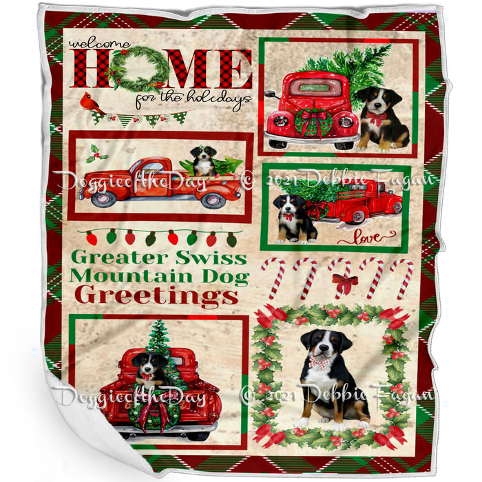 Welcome Home for Christmas Holidays Greater Swiss Mountain Dogs Blanket BLNKT72006