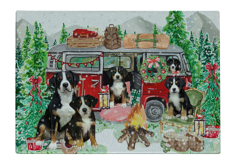 Christmas Time Camping with Greater Swiss Mountain Dogs Cutting Board - For Kitchen - Scratch & Stain Resistant - Designed To Stay In Place - Easy To Clean By Hand - Perfect for Chopping Meats, Vegetables