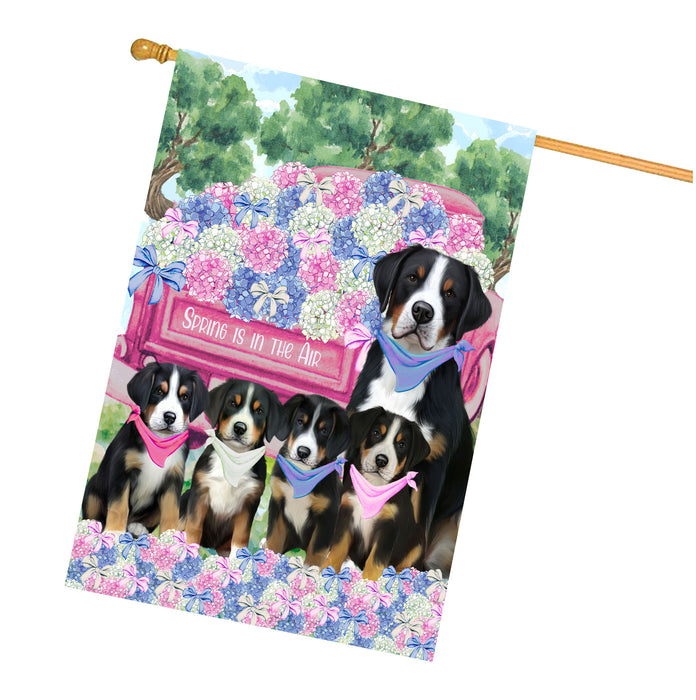 Greater Swiss Mountain Dogs House Flag: Explore a Variety of Personalized Designs, Double-Sided, Weather Resistant, Custom, Home Outside Yard Decor for Dog and Pet Lovers