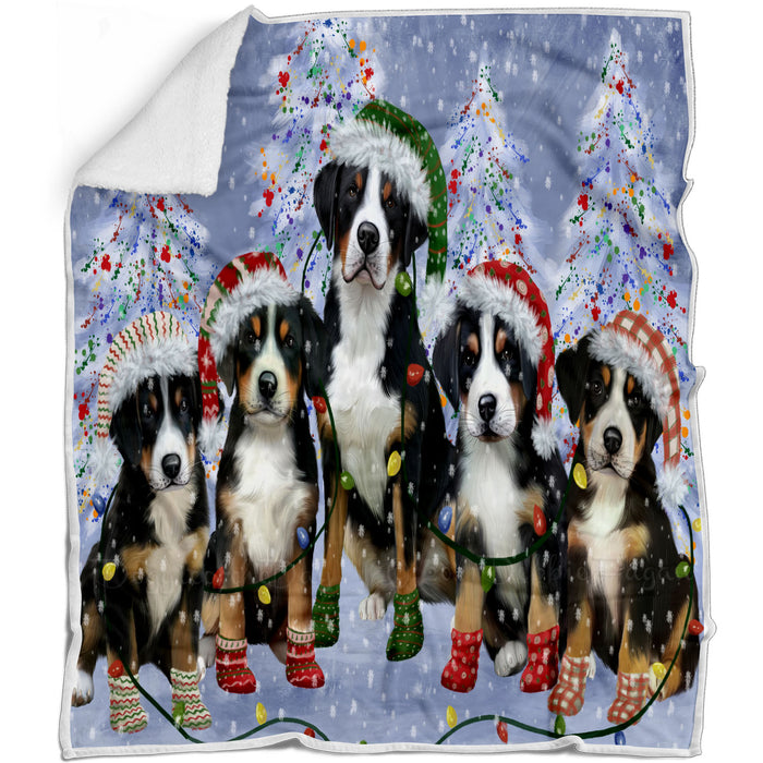 Christmas Lights and Greater Swiss Mountain Dogs Blanket - Lightweight Soft Cozy and Durable Bed Blanket - Animal Theme Fuzzy Blanket for Sofa Couch