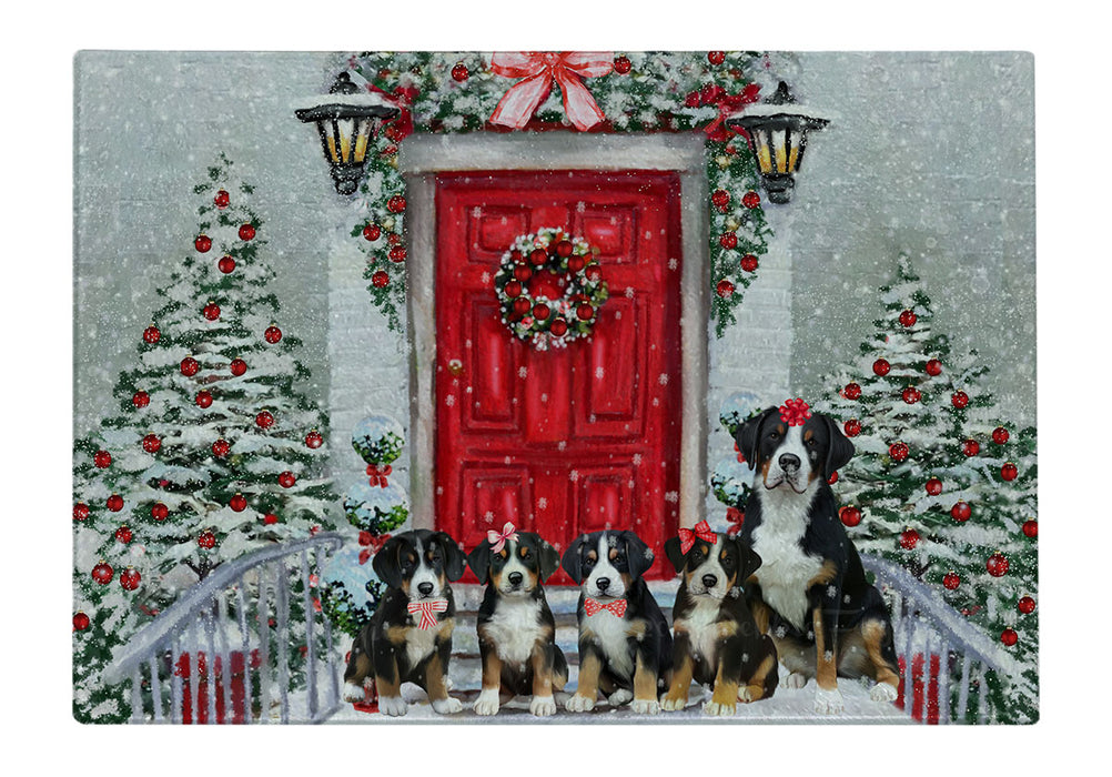 Christmas Holiday Welcome Greater Swiss Mountain Dogs Cutting Board - For Kitchen - Scratch & Stain Resistant - Designed To Stay In Place - Easy To Clean By Hand - Perfect for Chopping Meats, Vegetables