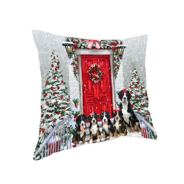 Christmas Holiday Welcome Greater Swiss Mountain Dogs Pillow with Top Quality High-Resolution Images - Ultra Soft Pet Pillows for Sleeping - Reversible & Comfort - Ideal Gift for Dog Lover - Cushion for Sofa Couch Bed - 100% Polyester
