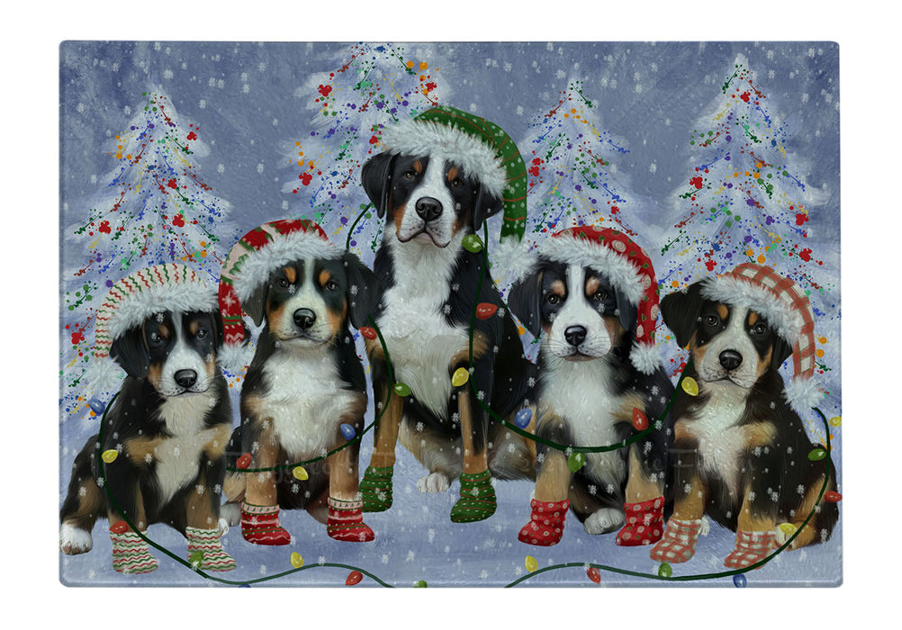 Christmas Lights and Greater Swiss Mountain Dogs Cutting Board - For Kitchen - Scratch & Stain Resistant - Designed To Stay In Place - Easy To Clean By Hand - Perfect for Chopping Meats, Vegetables