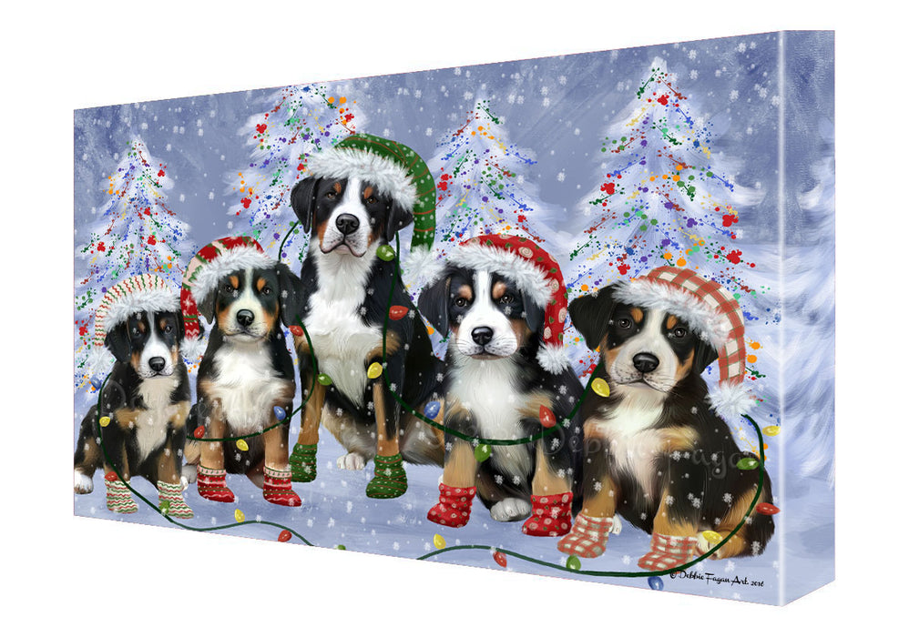 Christmas Lights and Greater Swiss Mountain Dogs Canvas Wall Art - Premium Quality Ready to Hang Room Decor Wall Art Canvas - Unique Animal Printed Digital Painting for Decoration