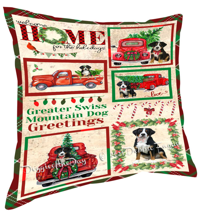 Welcome Home for Christmas Holidays Greater Swiss Mountain Dogs Pillow with Top Quality High-Resolution Images - Ultra Soft Pet Pillows for Sleeping - Reversible & Comfort - Ideal Gift for Dog Lover - Cushion for Sofa Couch Bed - 100% Polyester