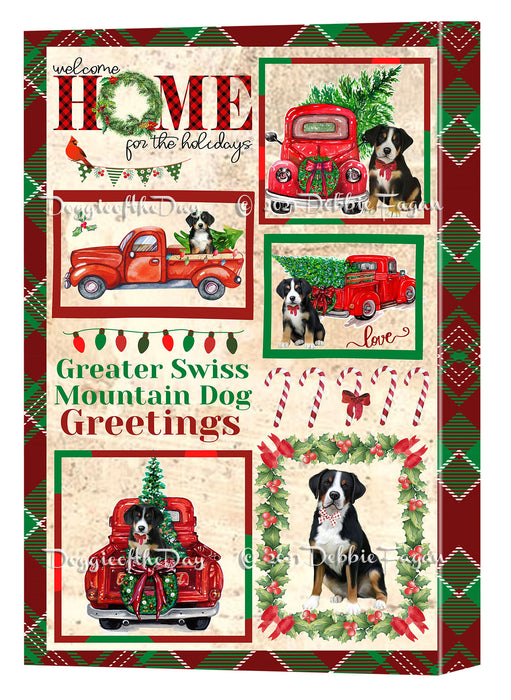 Welcome Home for Christmas Holidays Greater Swiss Mountain Dogs Canvas Wall Art Decor - Premium Quality Canvas Wall Art for Living Room Bedroom Home Office Decor Ready to Hang CVS149597