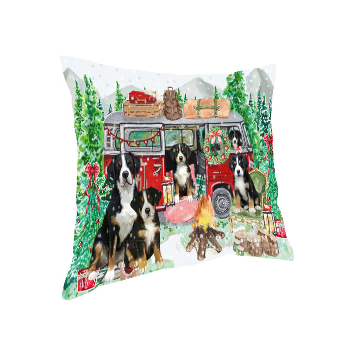 Christmas Time Camping with Greater Swiss Mountain Dogs Pillow with Top Quality High-Resolution Images - Ultra Soft Pet Pillows for Sleeping - Reversible & Comfort - Ideal Gift for Dog Lover - Cushion for Sofa Couch Bed - 100% Polyester