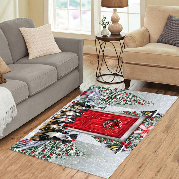 Christmas Holiday Welcome Greater Swiss Mountain Dogs Area Rug - Ultra Soft Cute Pet Printed Unique Style Floor Living Room Carpet Decorative Rug for Indoor Gift for Pet Lovers