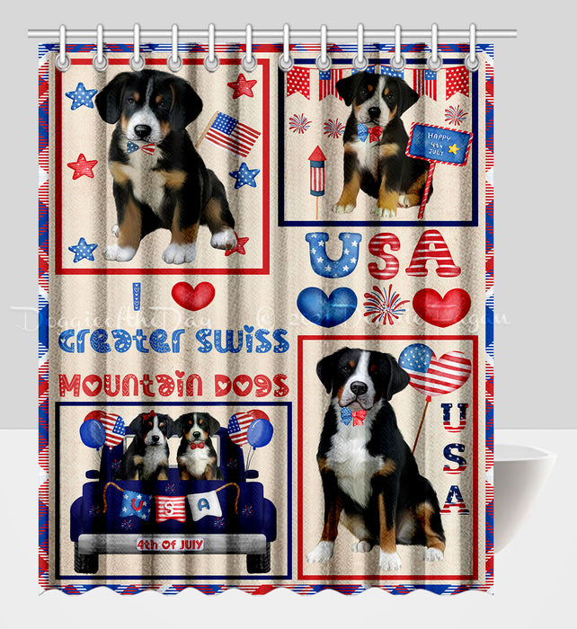 4th of July Independence Day I Love USA Great Pyrenees Dogs Shower Curtain Pet Painting Bathtub Curtain Waterproof Polyester One-Side Printing Decor Bath Tub Curtain for Bathroom with Hooks