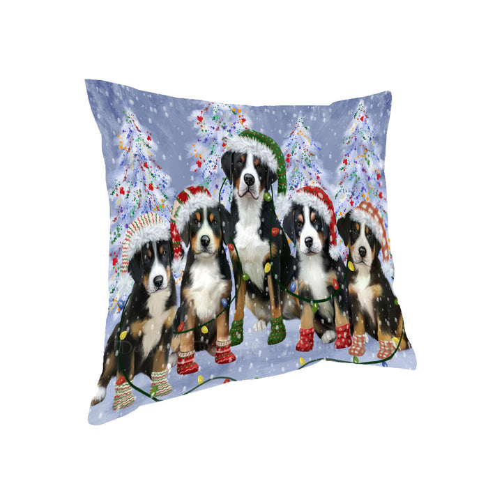 Christmas Lights and Greater Swiss Mountain Dogs Pillow with Top Quality High-Resolution Images - Ultra Soft Pet Pillows for Sleeping - Reversible & Comfort - Ideal Gift for Dog Lover - Cushion for Sofa Couch Bed - 100% Polyester